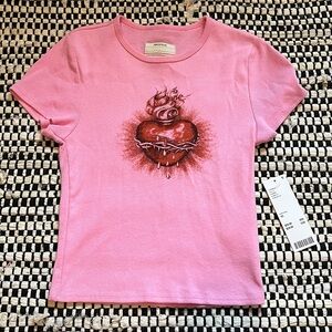 Kimchi Blue UO Pink sacred heart graphic baby tee